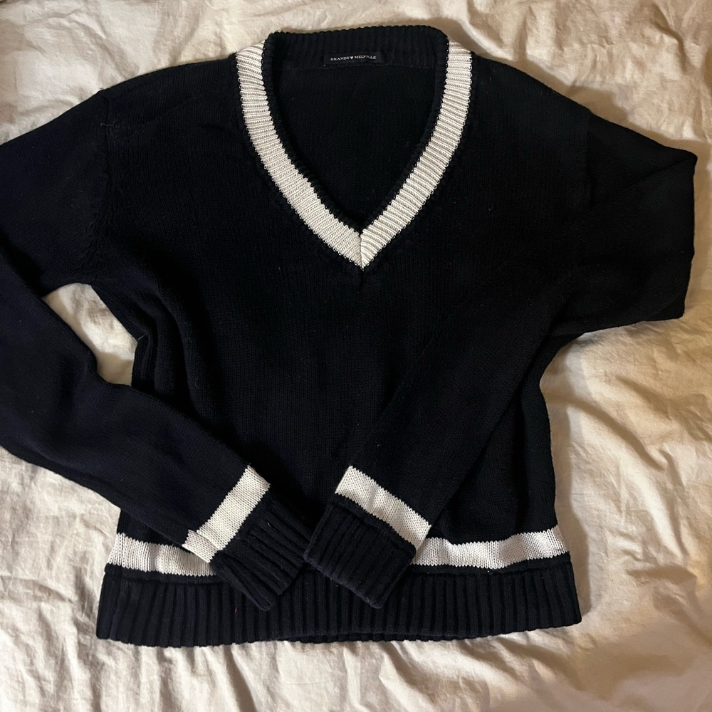 Brandy Melville Black and White V-Neck Sweater
